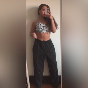 Vintage 80s Contrepoint Black Drawstring Linen Wide Leg Pants